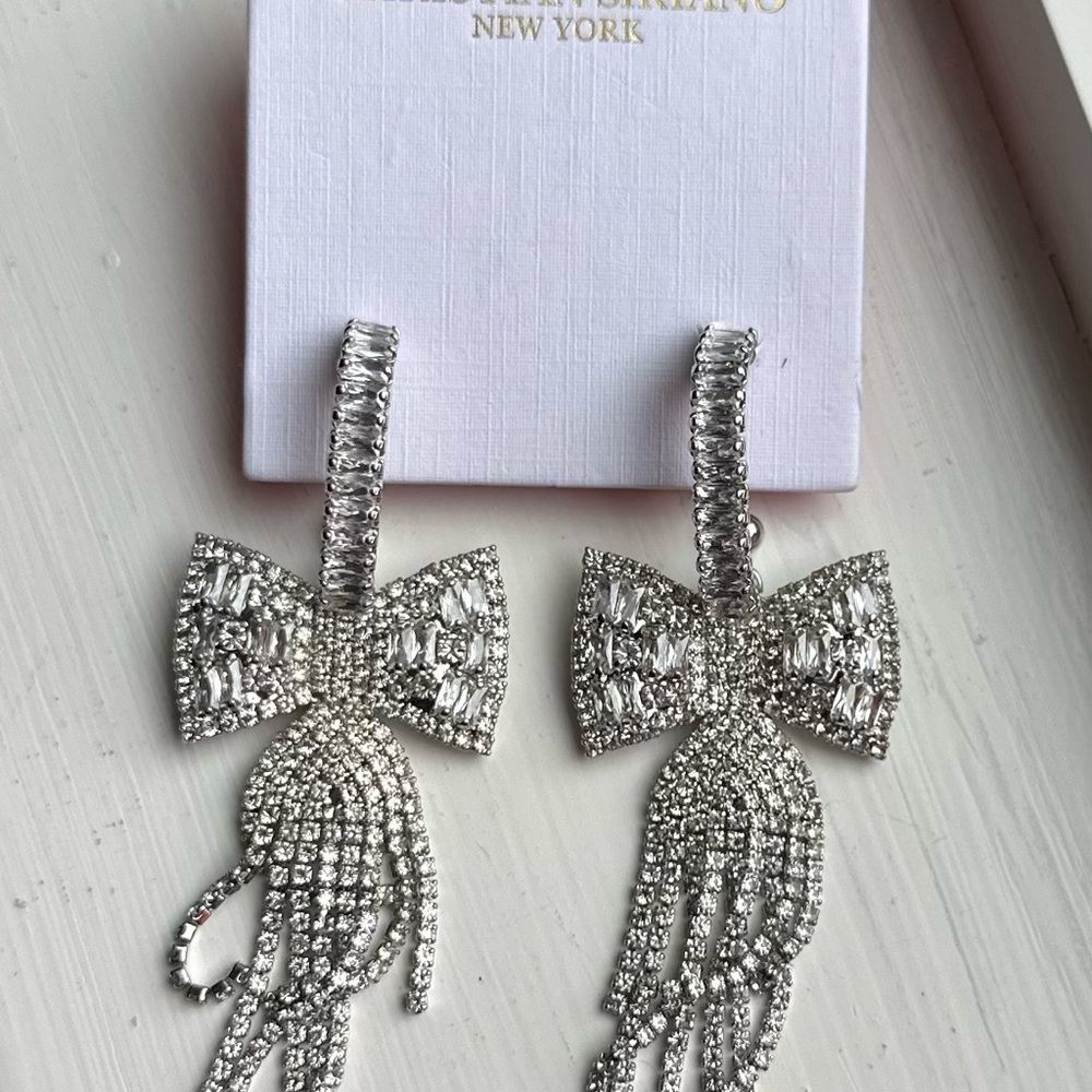 Christian Siriano bow rhinestone earrings